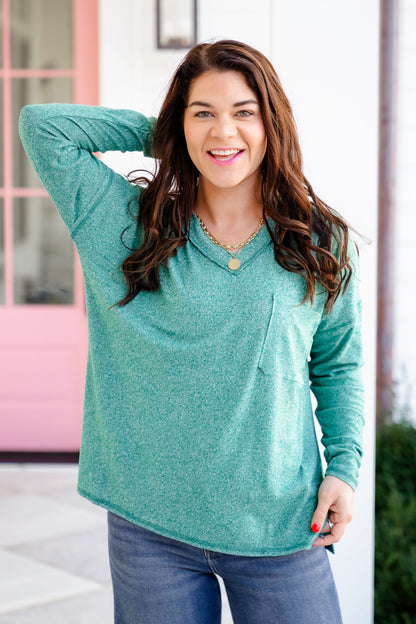 Poppy Day Door Buster! Zenana Soft Melange Hacci Exposed Seam Coin Pocket Tee