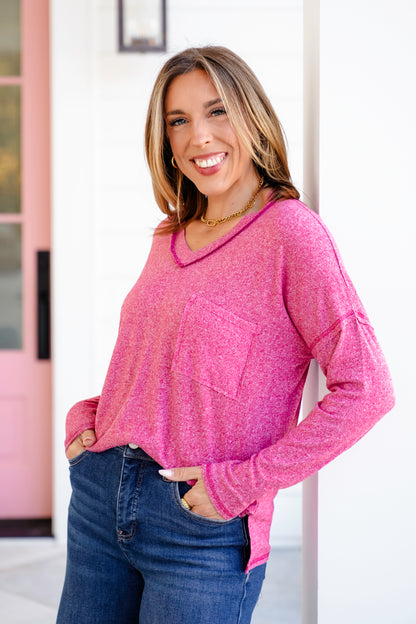 Poppy Day Door Buster! Zenana Soft Melange Hacci Exposed Seam Coin Pocket Tee