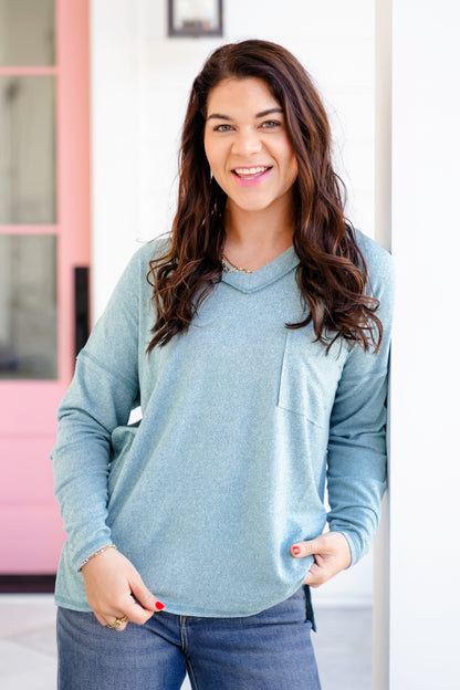 Poppy Day Door Buster! Zenana Soft Melange Hacci Exposed Seam Coin Pocket Tee