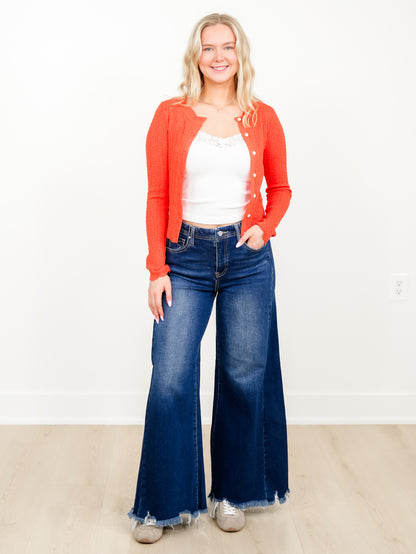 Lightweight Pointelle Cardigan With Scallop Edges