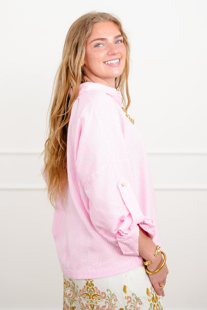 Striped Long Sleeve Button Up Top