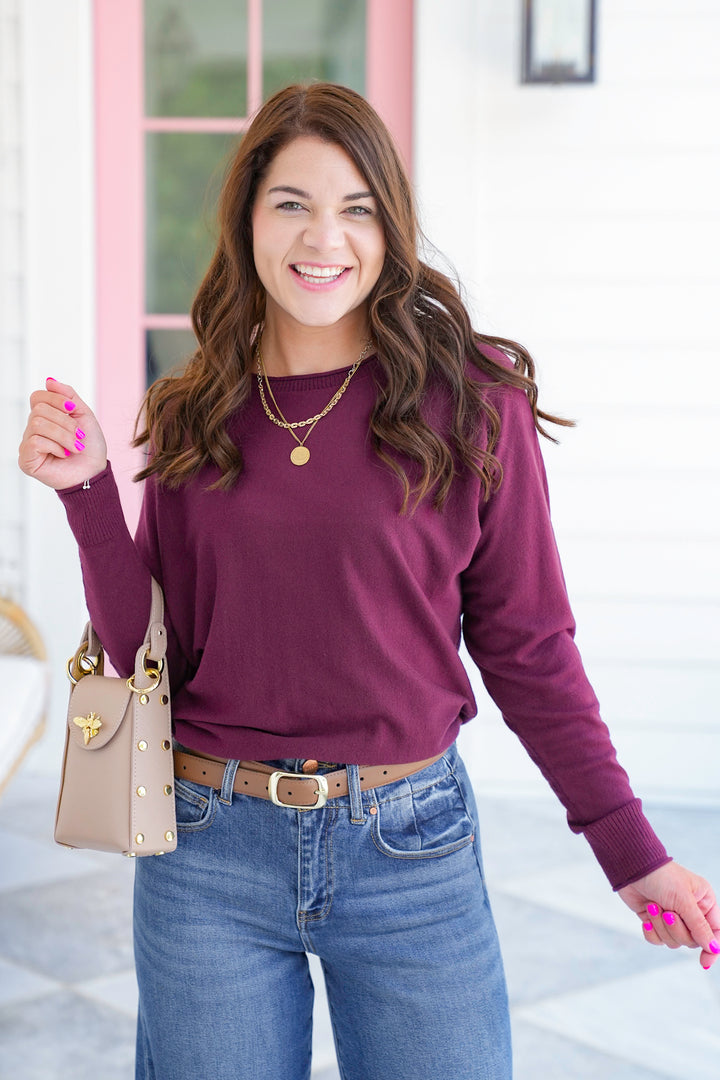Long Dolman Sleeve Crew Neck Pullover Sweater