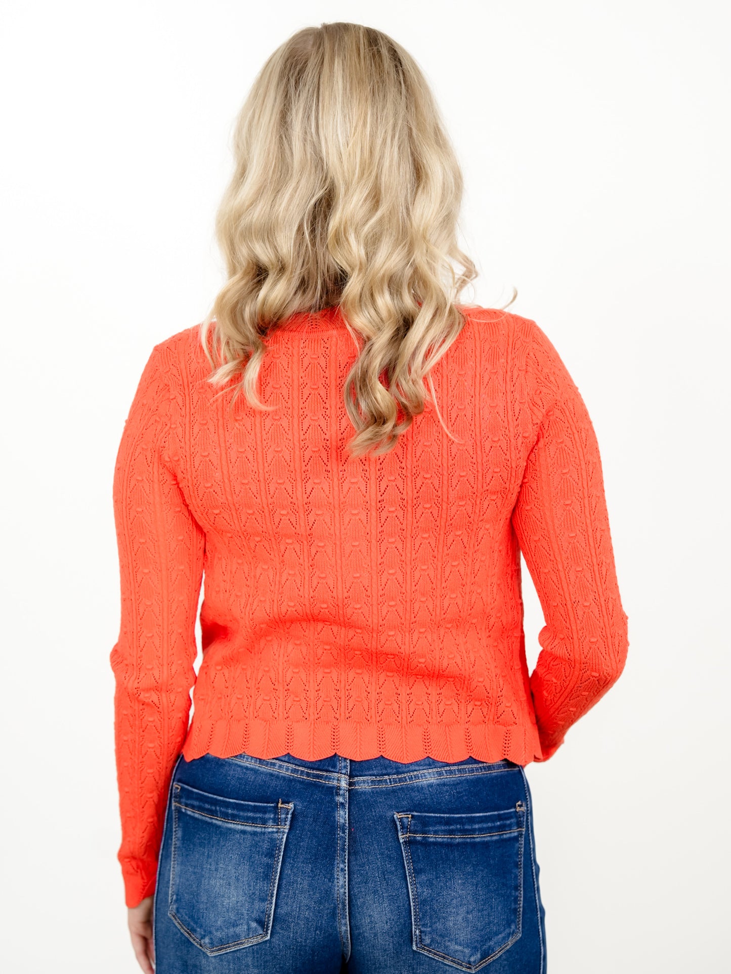 Lightweight Pointelle Cardigan With Scallop Edges