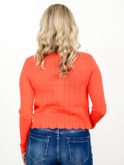 Lightweight Pointelle Cardigan With Scallop Edges