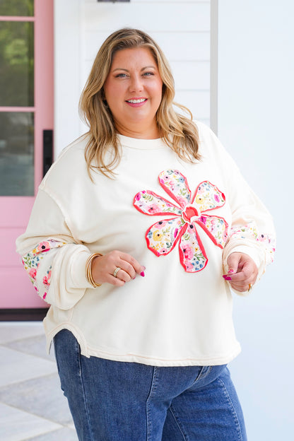 Long Sleeve Pullover Top with Daisy Patch