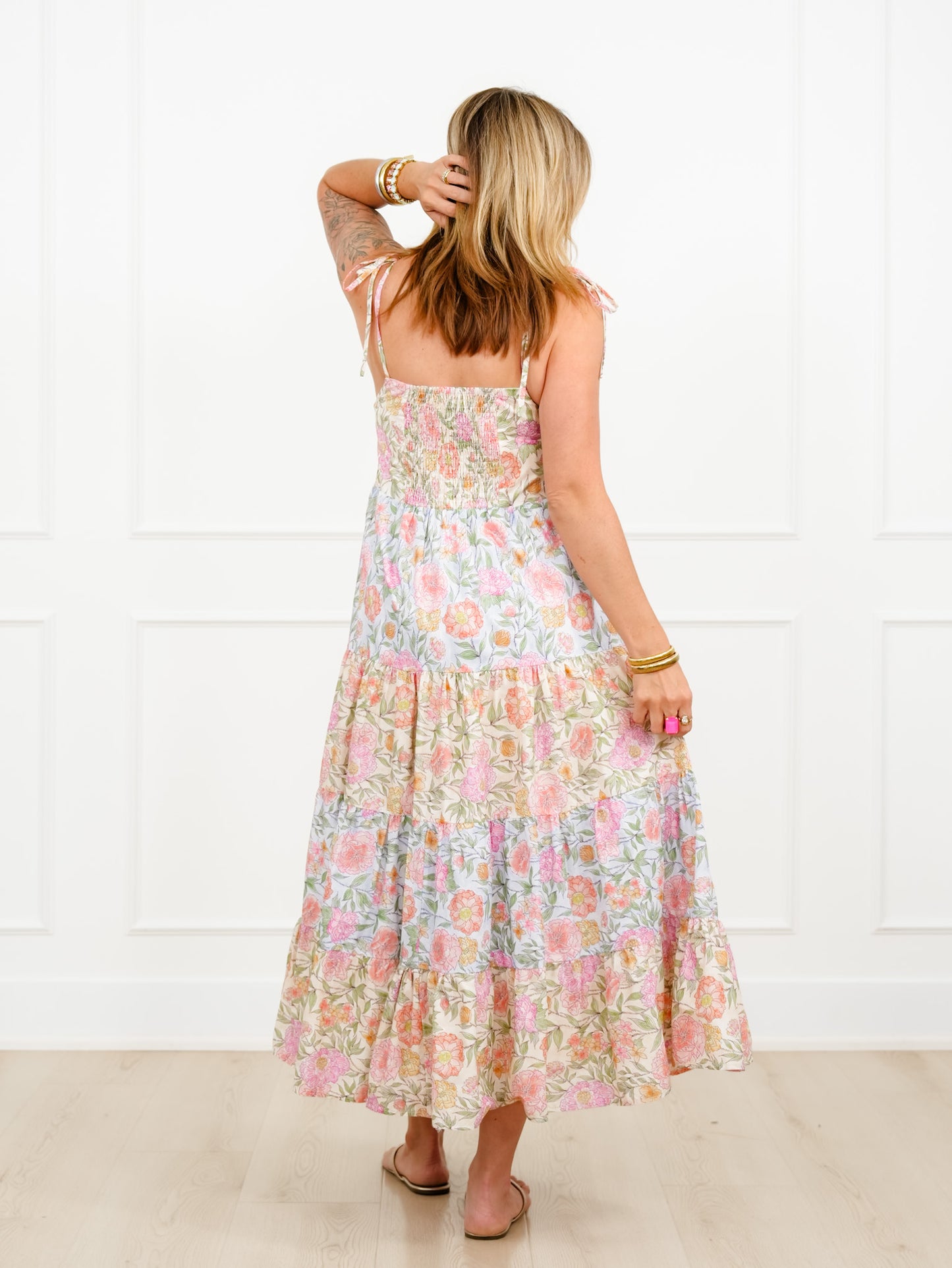 Plus/Reg Floral Print Sleeveless Tiered Maxi Dress