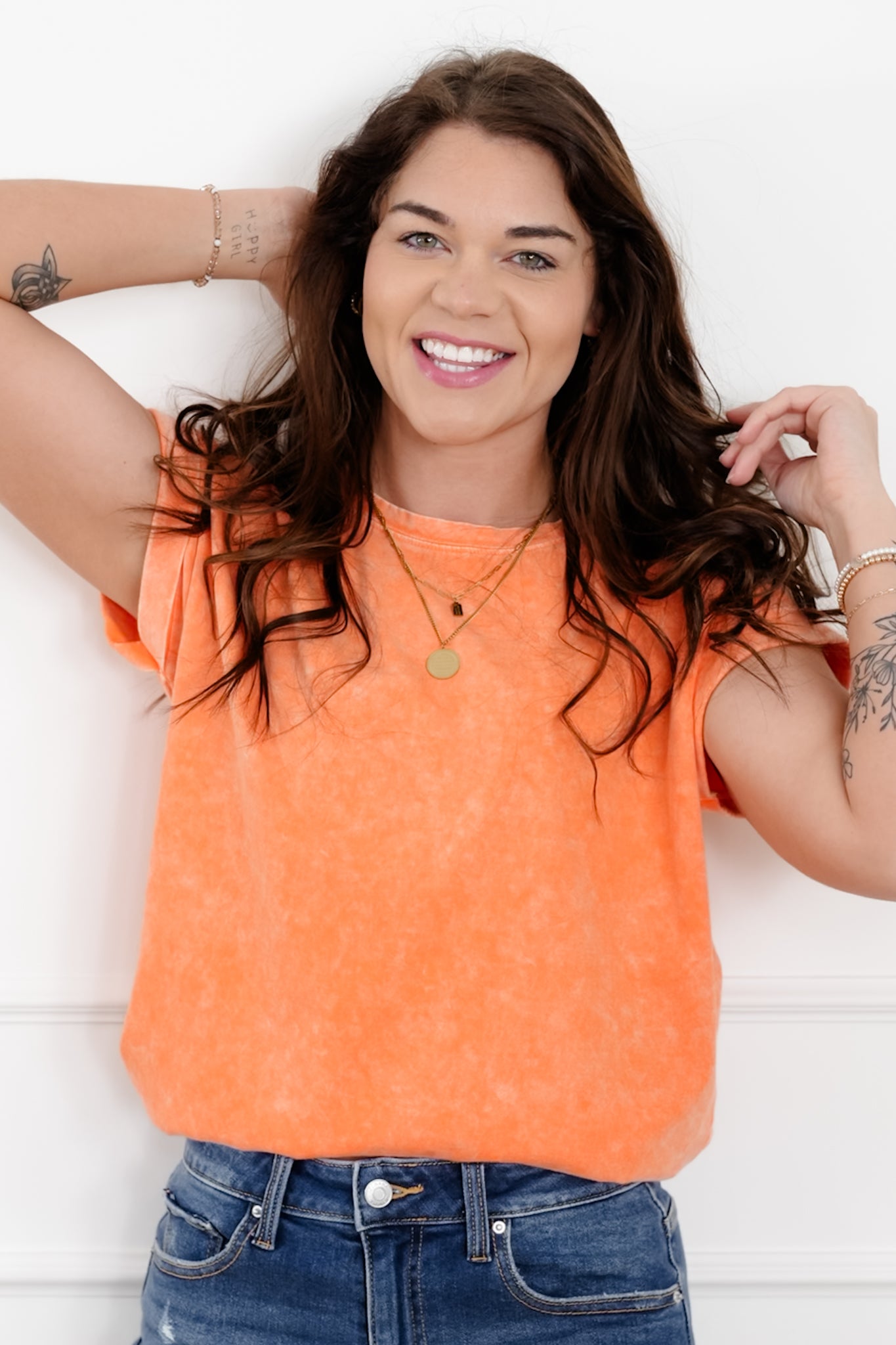 Door Buster! Plus/Reg Zenana Halo Washed Cuffed Short Sleeve Tee