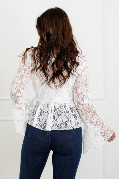 Floral Lace Long Sleeve V Neck Button Up Blouse