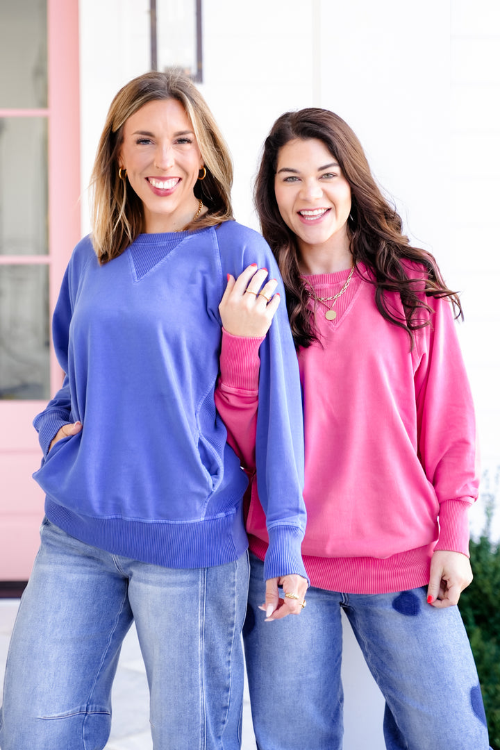 Poppy Day Door Buster! Plus/Reg Zenana Pigment Dyed French Terry Pullover with Pockets