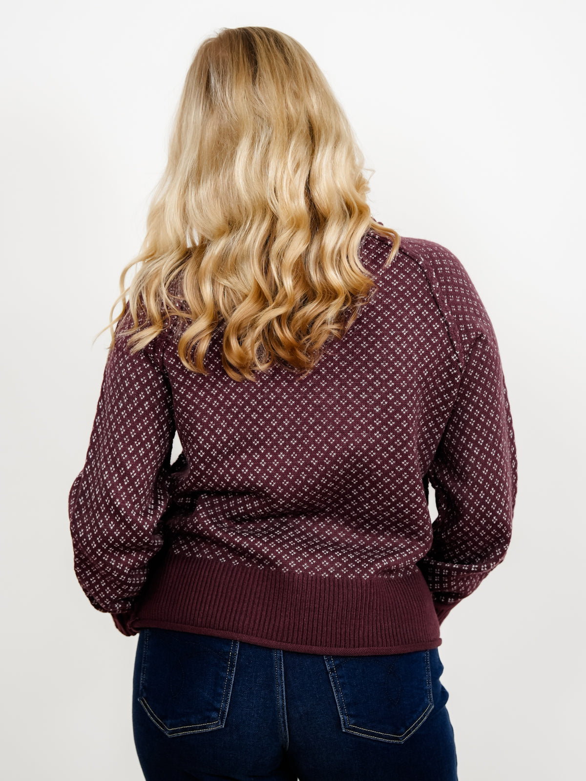 Patterned Mock Neck Ribbed Contrast Sweater - Freckled Poppy