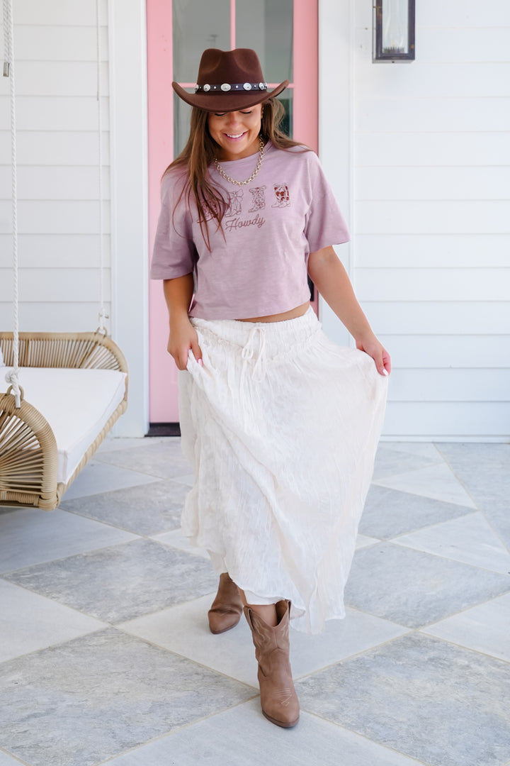 Lace Ruffle Elastic Waist Maxi Skirt