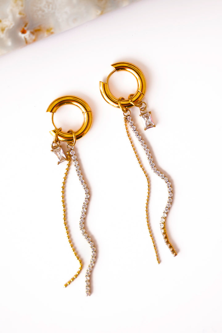 Mila + Stevie Huggie Hoop Earrings With Gold And Crystal Fringe