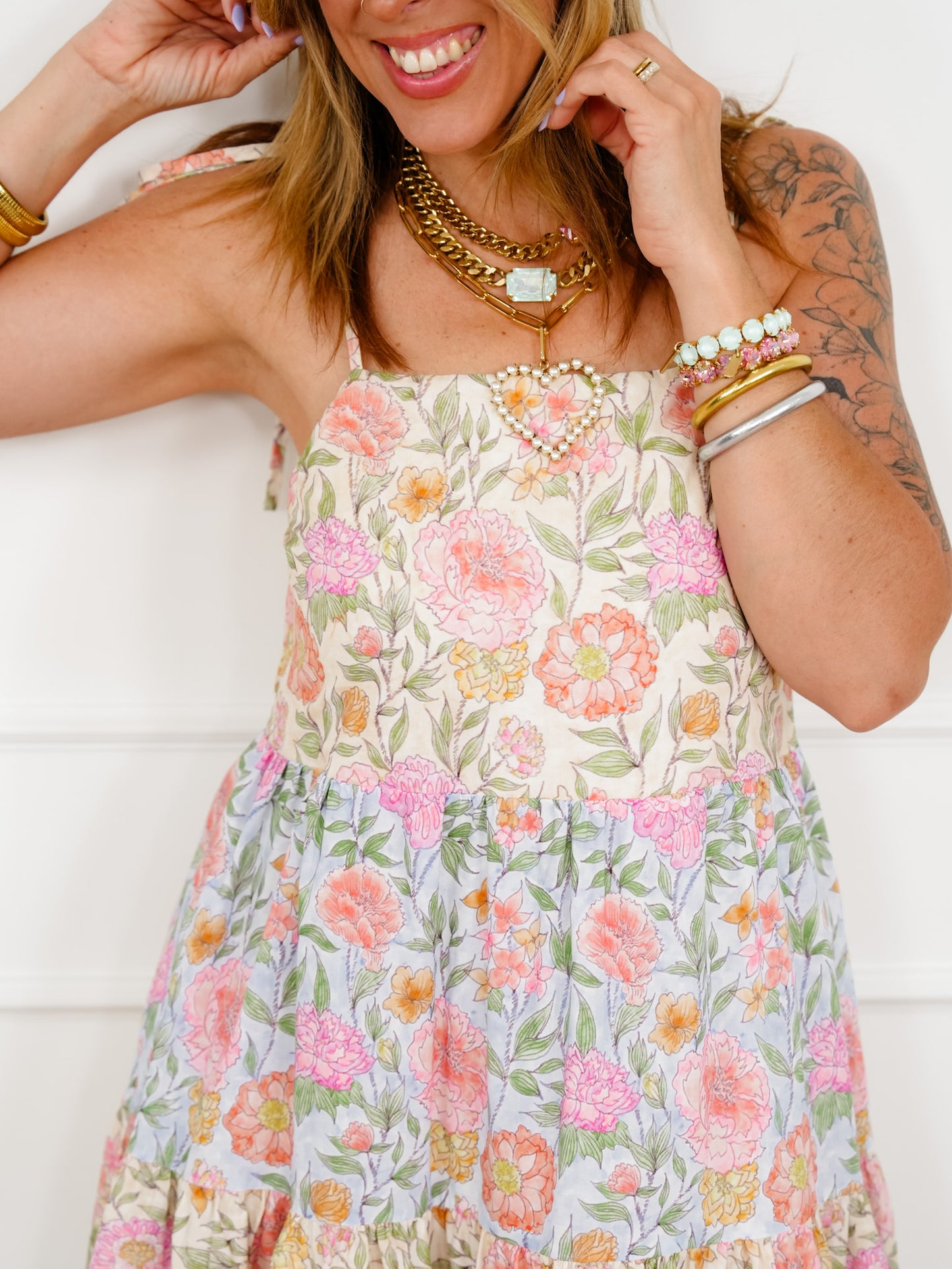 Plus/Reg Floral Print Sleeveless Tiered Maxi Dress