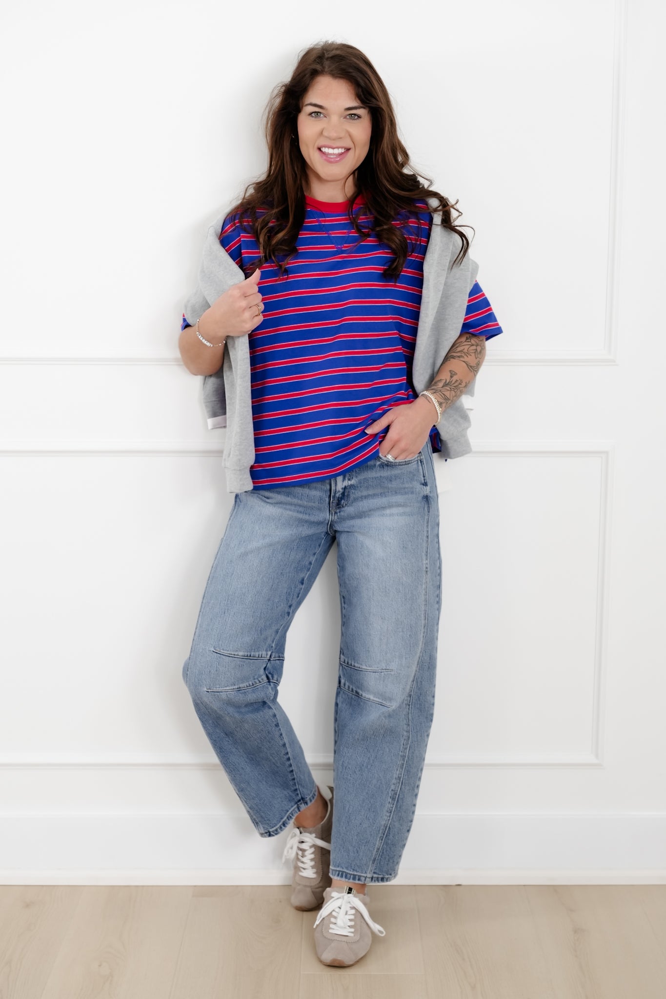 Stripe Short Sleeve Crew Neck Knit Top