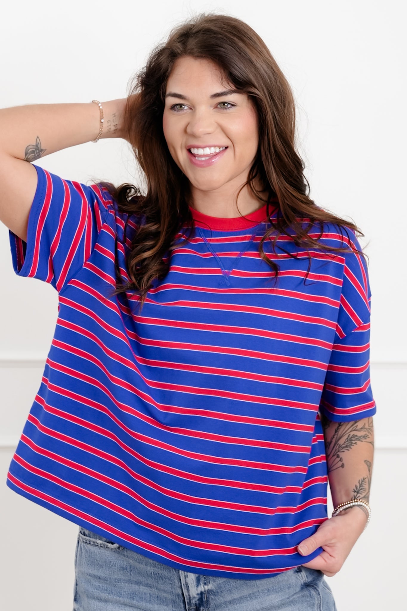Stripe Short Sleeve Crew Neck Knit Top