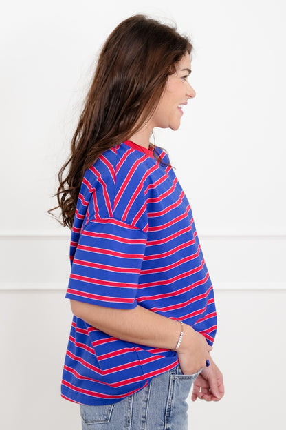 Stripe Short Sleeve Crew Neck Knit Top