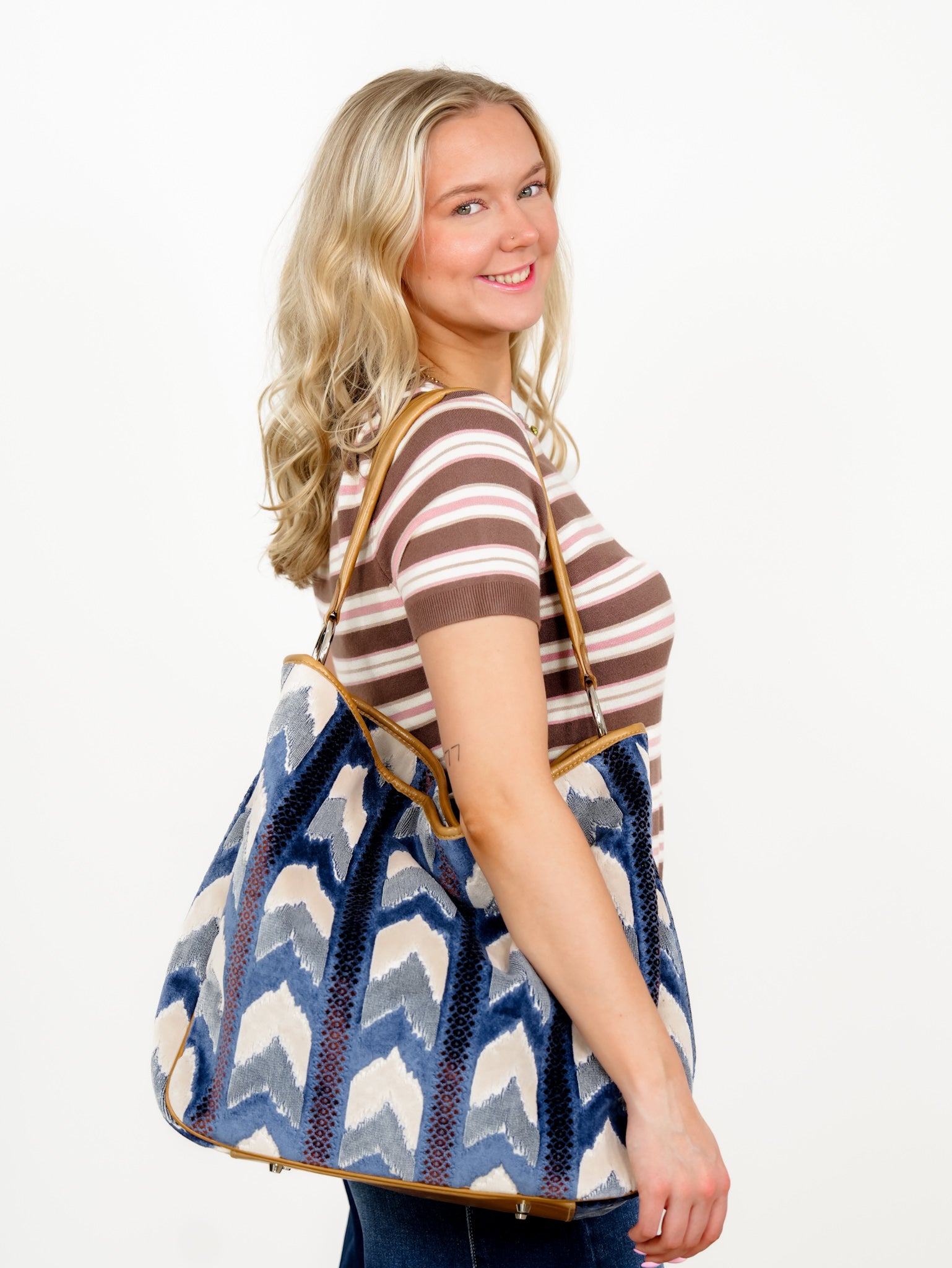 Striped Short Sleeve Round Neck Sweater Top - Freckled Poppy