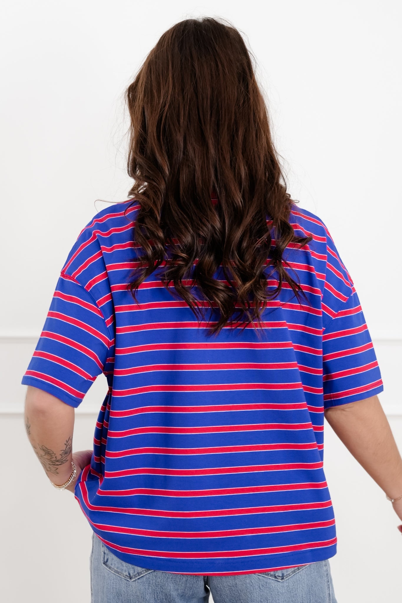Stripe Short Sleeve Crew Neck Knit Top
