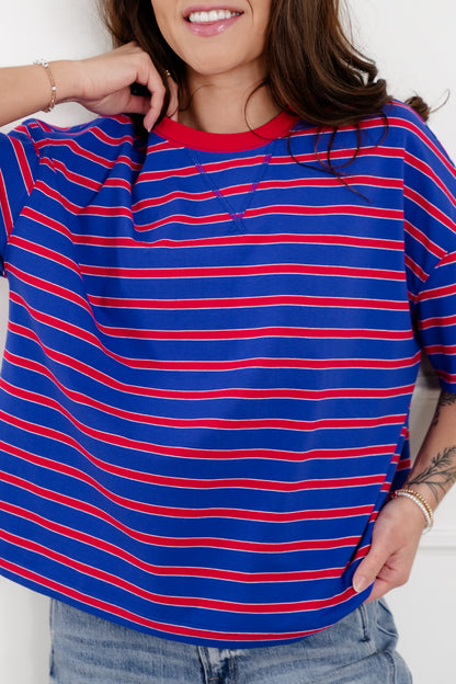 Stripe Short Sleeve Crew Neck Knit Top