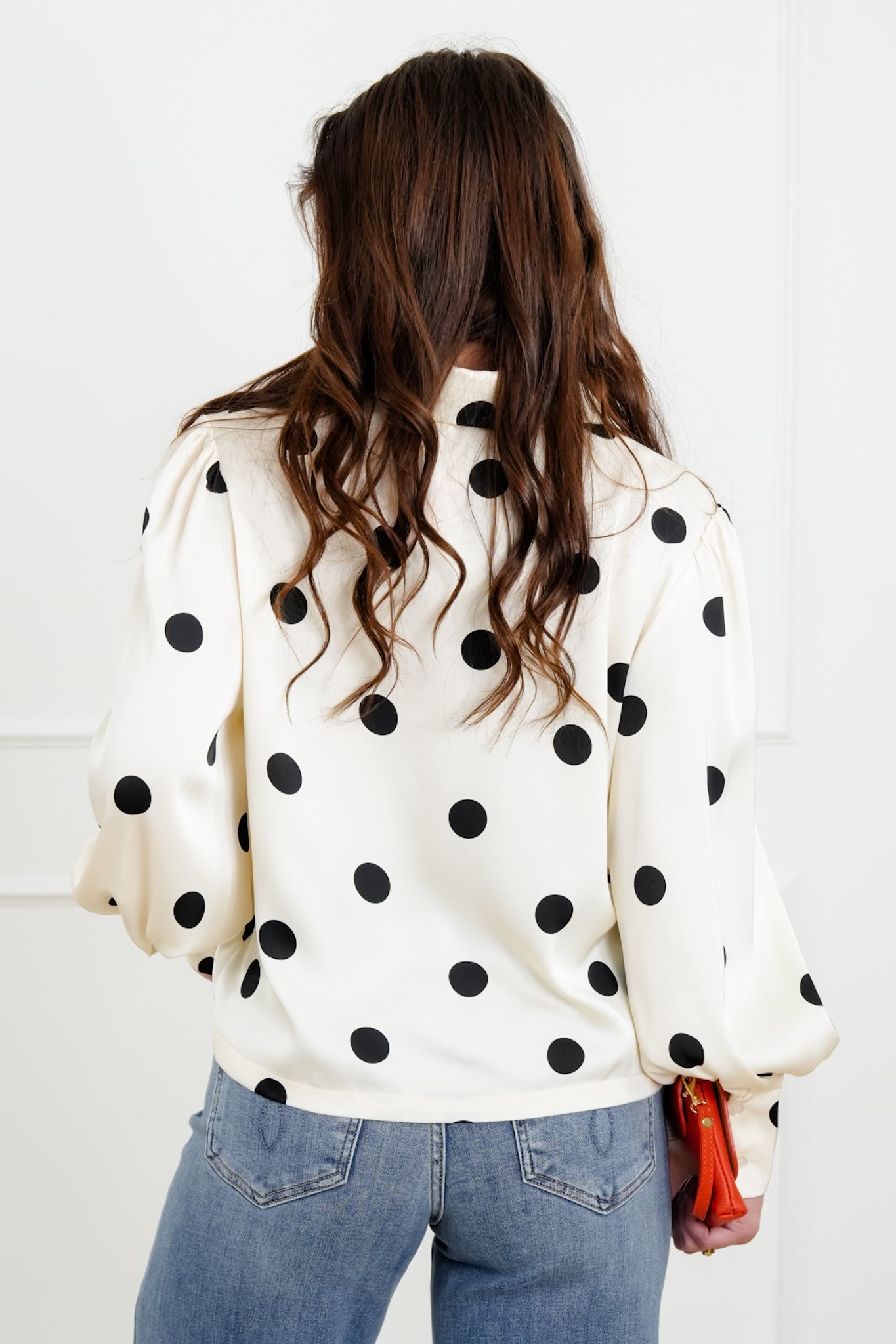 Polka Dot Print Long Sleeve Button Up Blouse