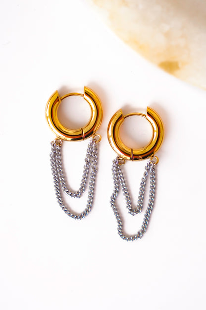 Mila + Stevie Josie Mixed Metal Fringe Huggie Earrings