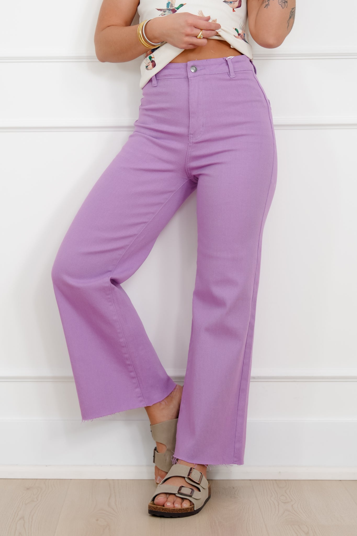 Stretch High Waisted Wide Leg Cropped Pants