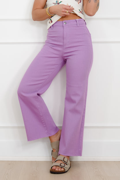 Stretch High Waisted Wide Leg Cropped Pants