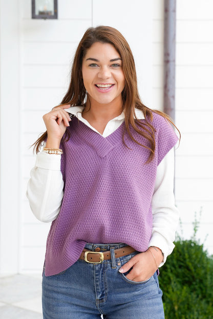 Textured Knit V Neck Sweater Vest