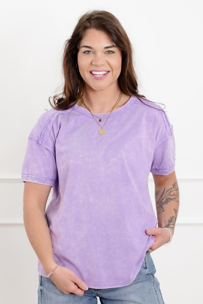 Door Buster! Zenana Acid Washed Round Neck Tee Shirt