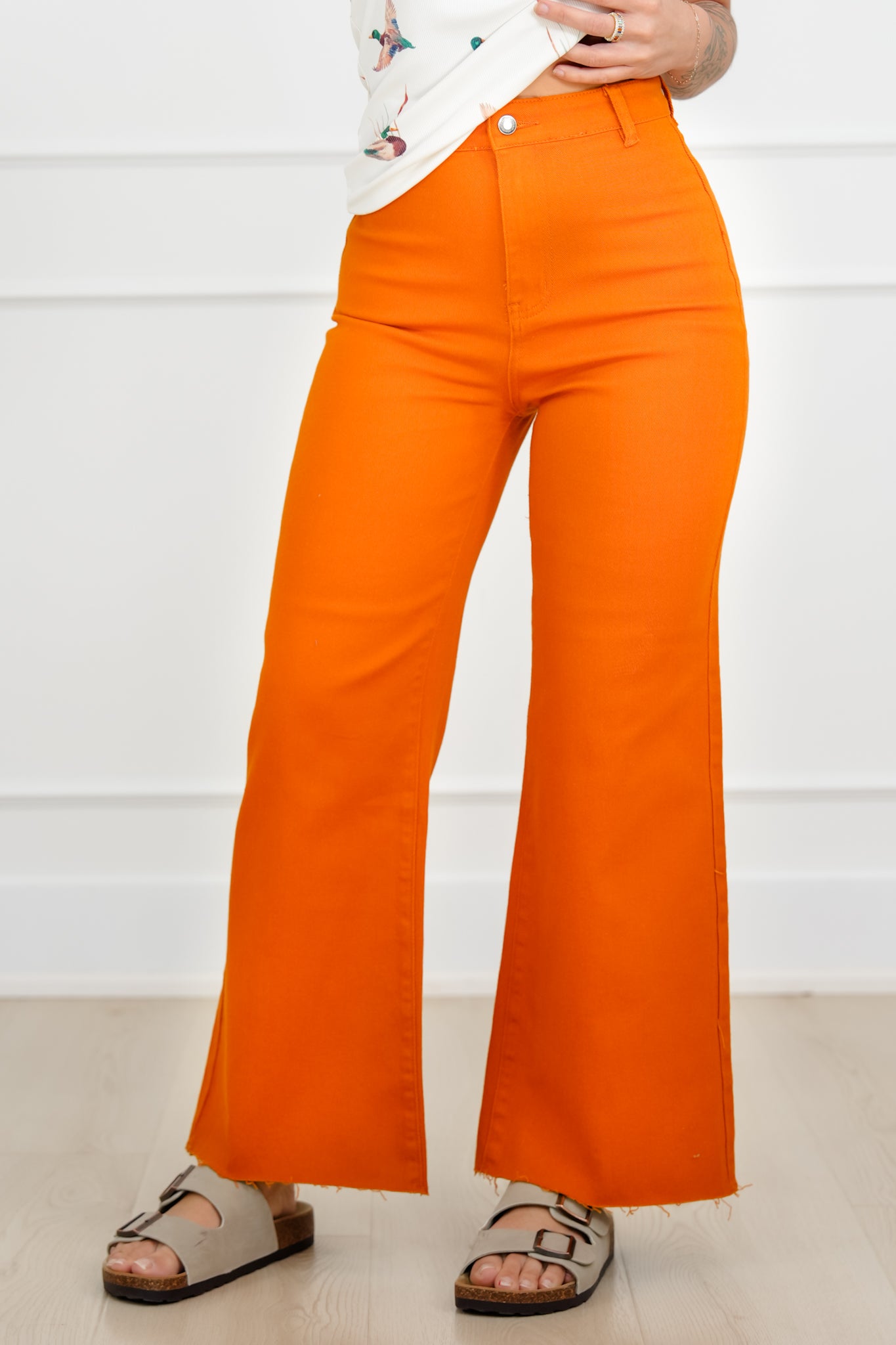 Stretch High Waisted Wide Leg Cropped Pants
