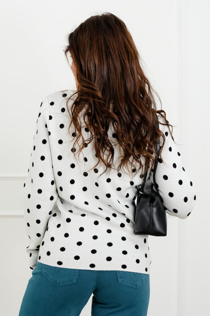 Polka Dot Print Long Sleeve Knit Sweater