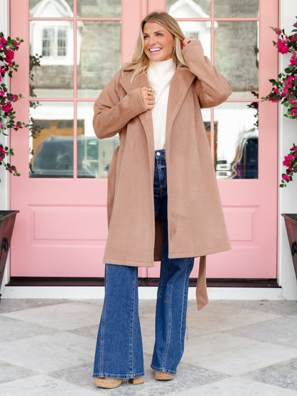 Long Sleeve Belted Wrap Coat