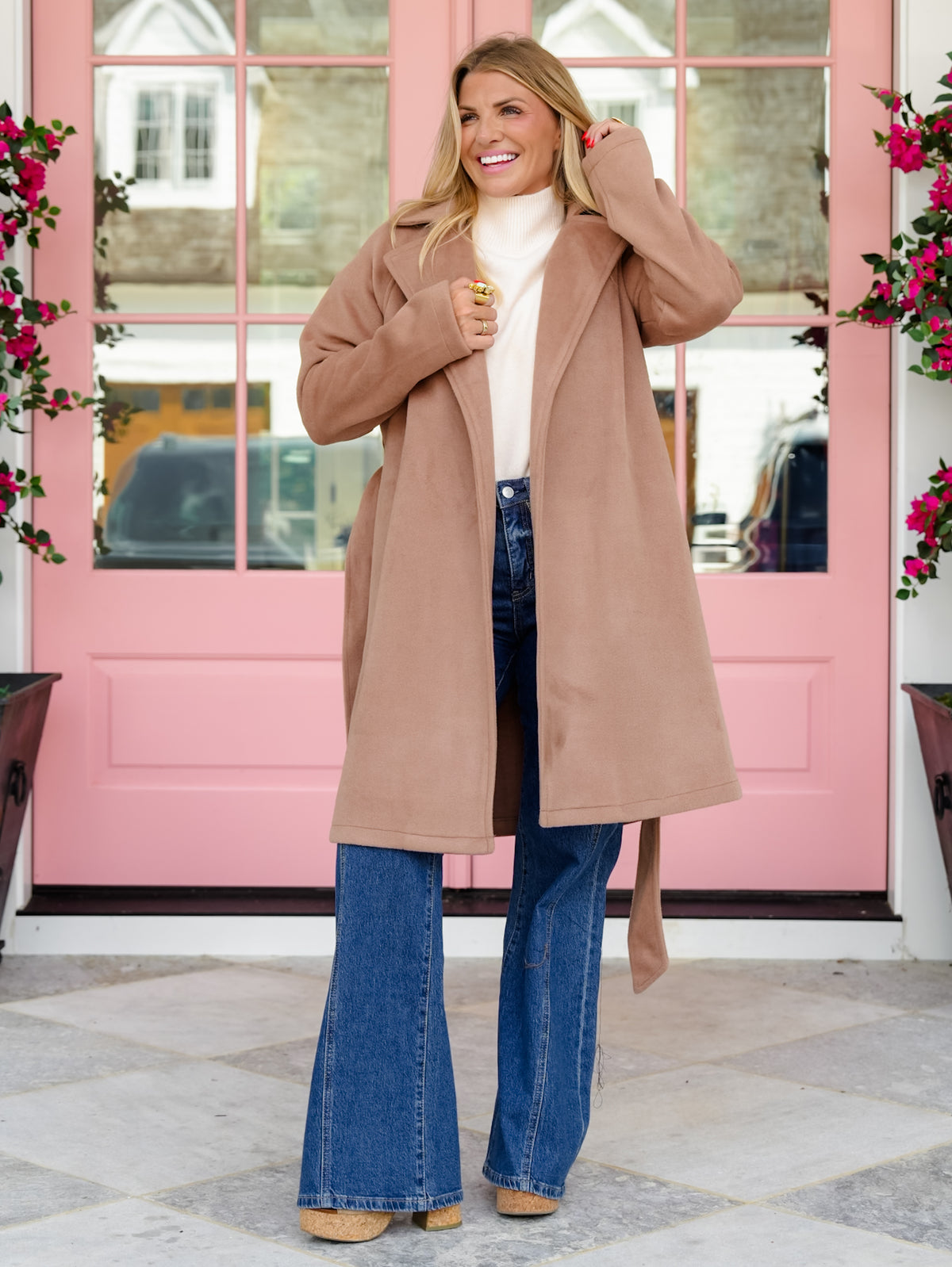 Long Sleeve Belted Wrap Coat - Freckled Poppy