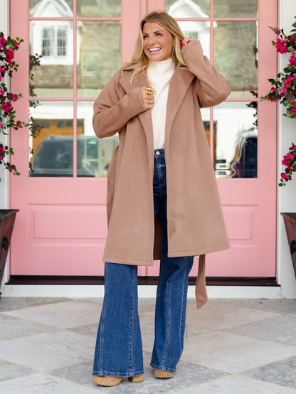 Long Sleeve Belted Wrap Coat - Freckled Poppy