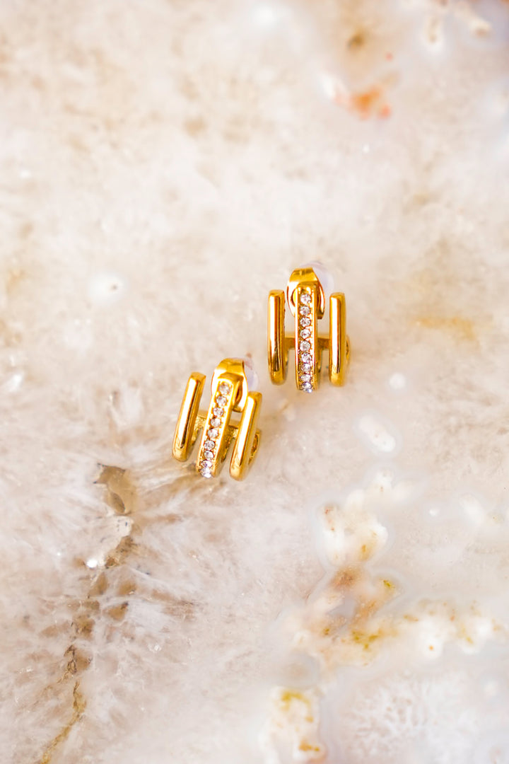 Mila + Stevie Sadie Triple Stand Gold and Crystal Earrings
