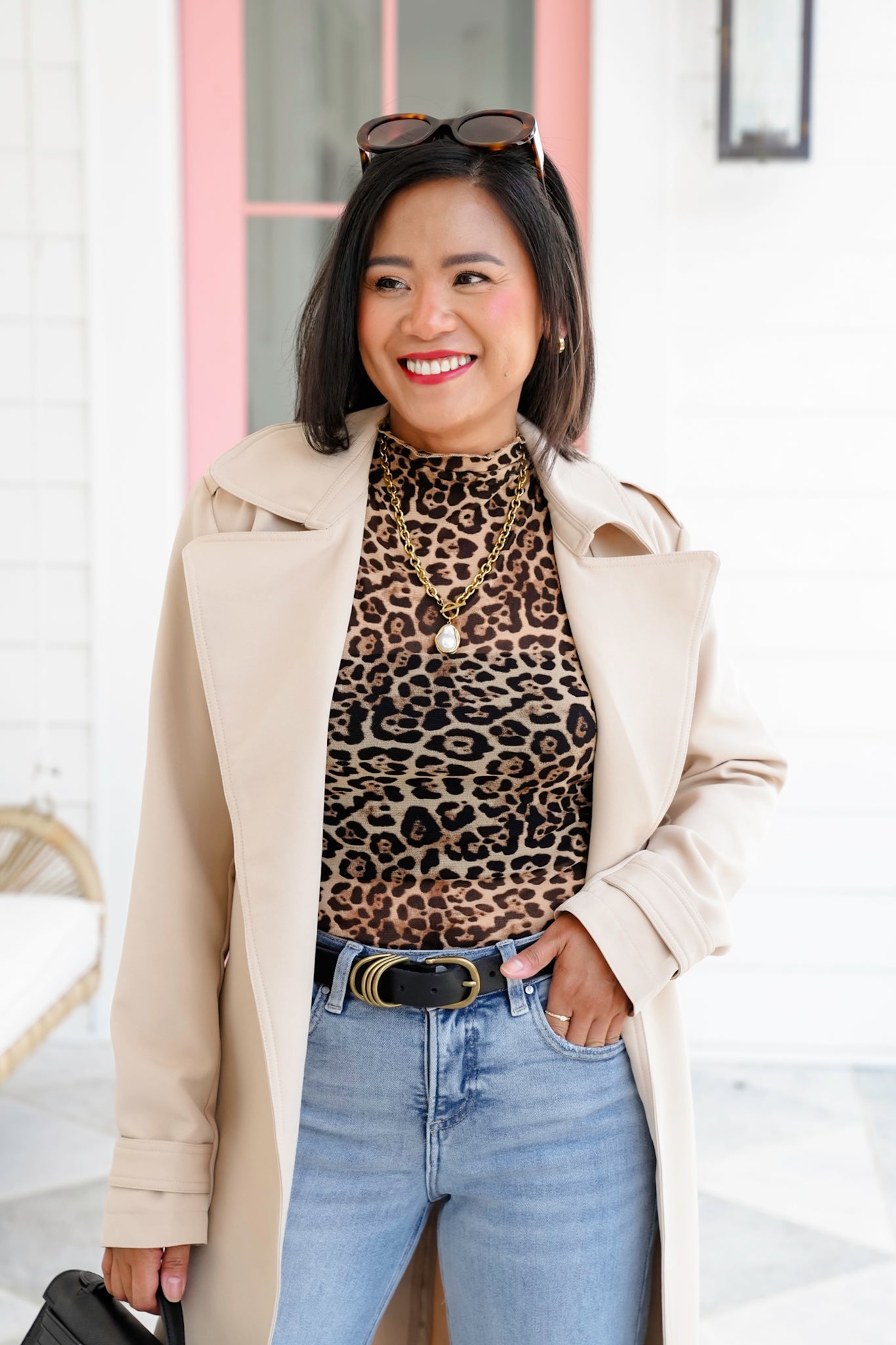 Leopard Mesh Sleeveless Mock Neck Top