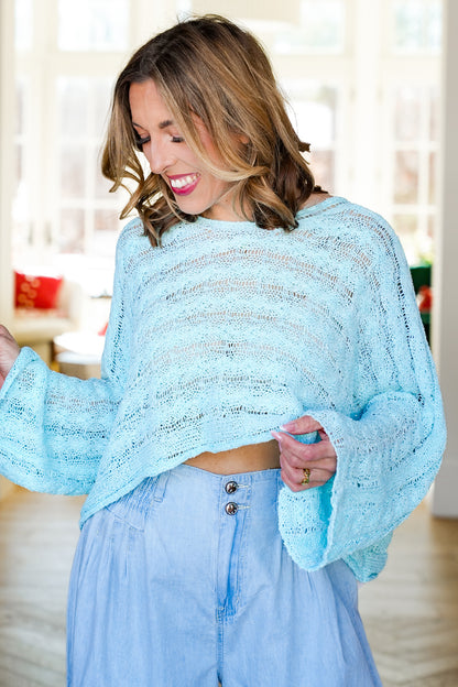 POL Cable Knit Long Sleeve Round Neck Cropped Sweater