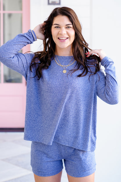 Poppy Day Door Buster! Zenana Soft Melange Long Sleeve Tee & Shorts Set