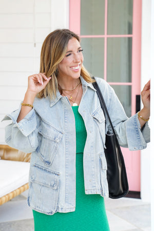 Restock! Veveret Light Wash Long Sleeve Utility Jacket – Freckled