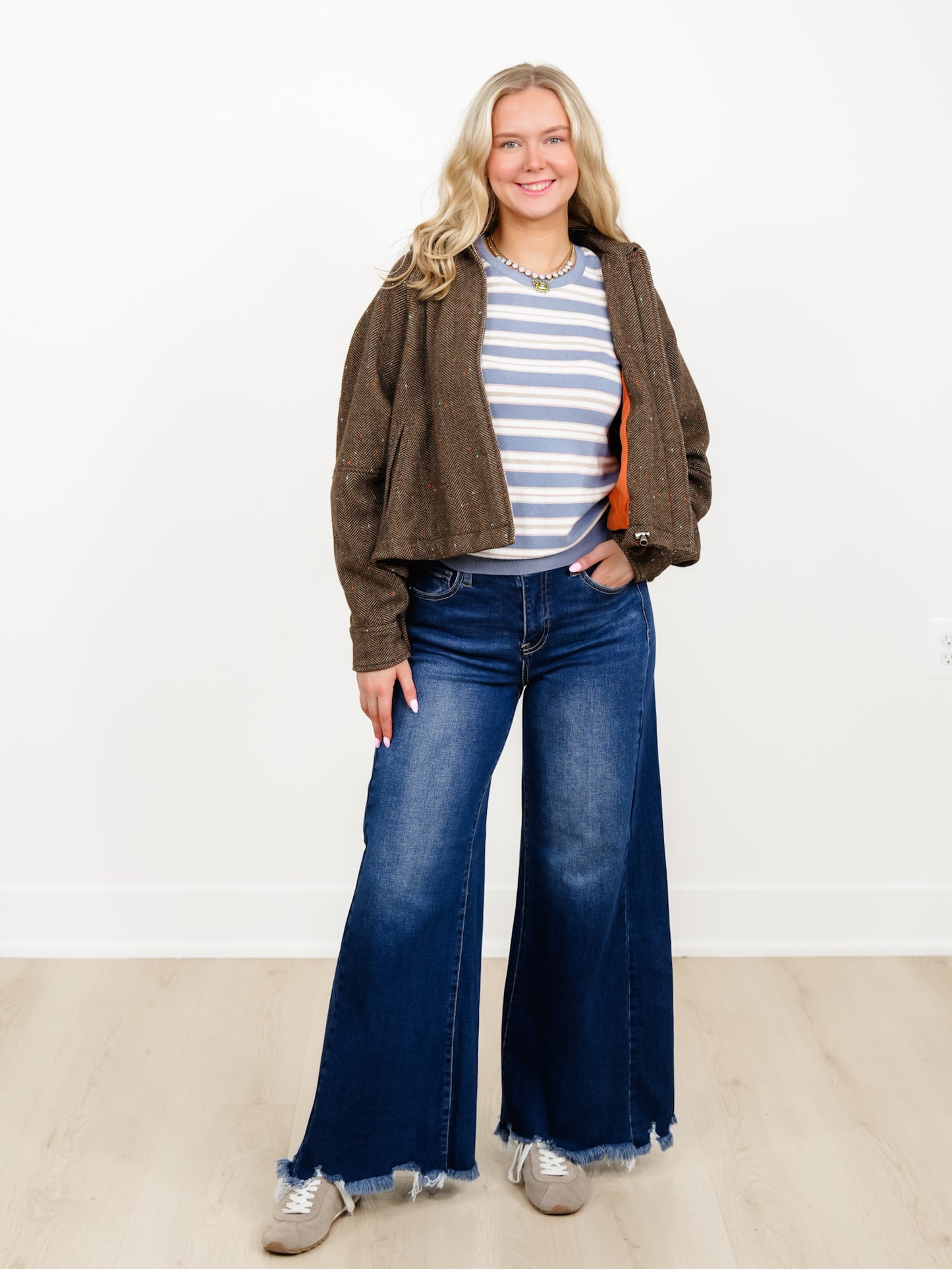 Striped Short Sleeve Round Neck Sweater Top - Freckled Poppy