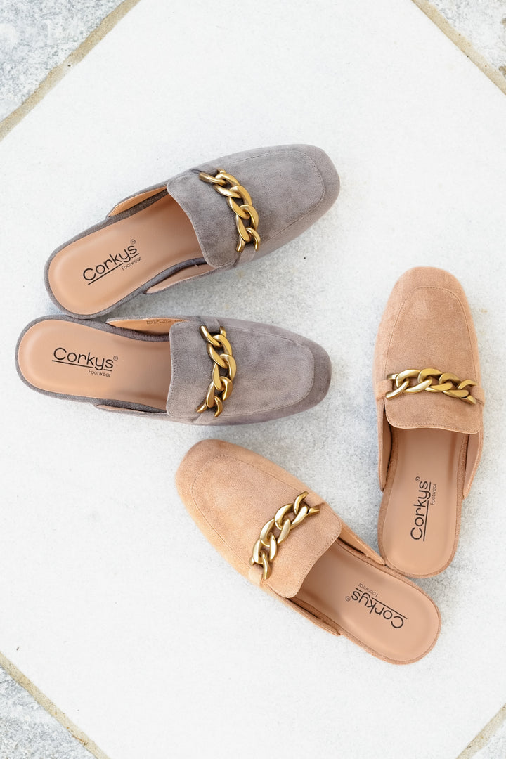 Corky's "Keep Sake" Vegan Suede Chain Detail Slip On Mule