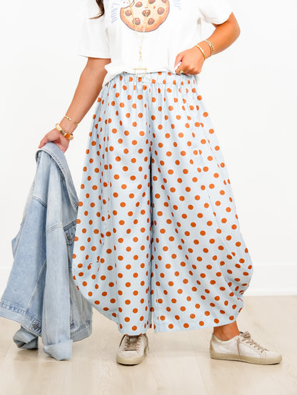 Polka Dot Elastic Waist Wide Leg Cropped Pants