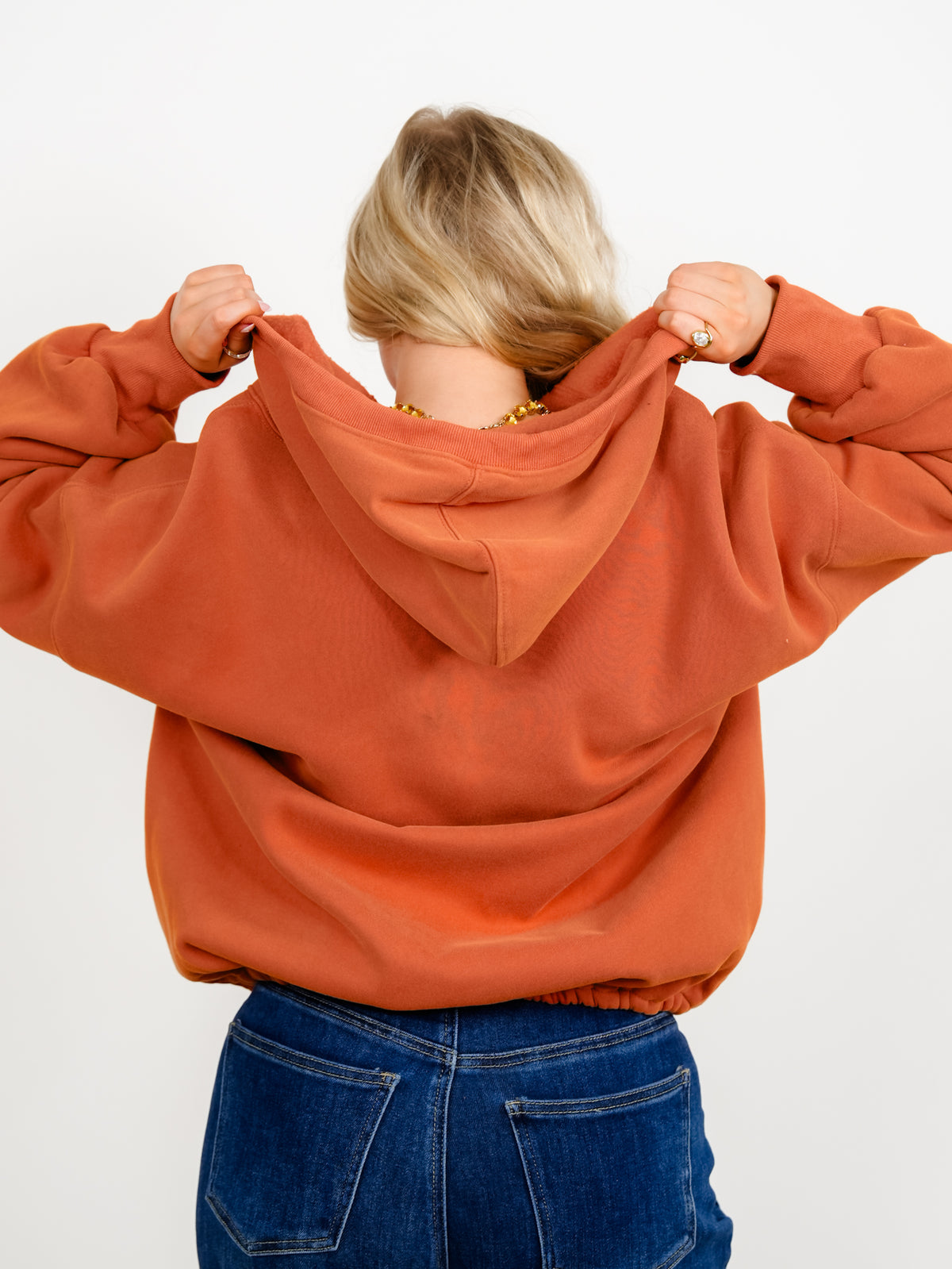 Long Sleeve Stitch Detail Elastic Hem Half Zip Up Fleece Hoodie - Freckled Poppy