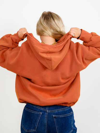 Long Sleeve Stitch Detail Elastic Hem Half Zip Up Fleece Hoodie - Freckled Poppy