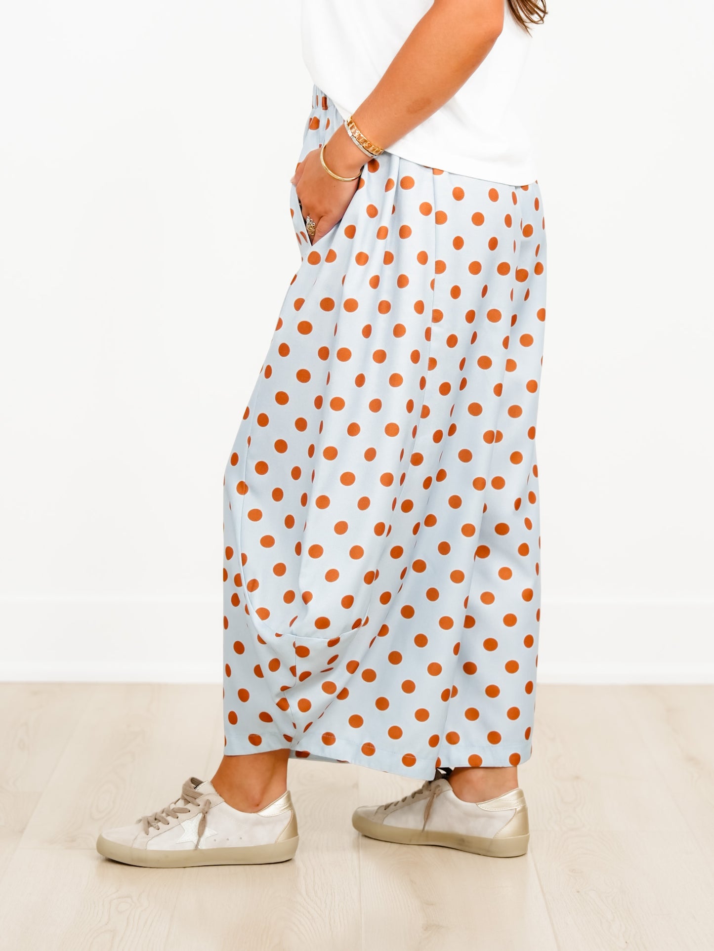 Polka Dot Elastic Waist Wide Leg Cropped Pants