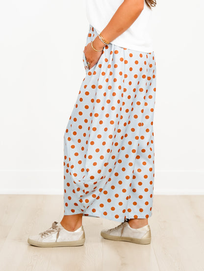Polka Dot Elastic Waist Wide Leg Cropped Pants