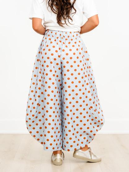 Polka Dot Elastic Waist Wide Leg Cropped Pants
