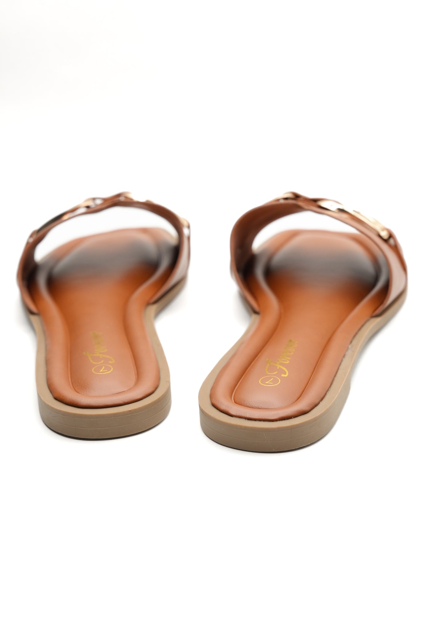 Vegan Leather Slide Sandal with Gold Buckle