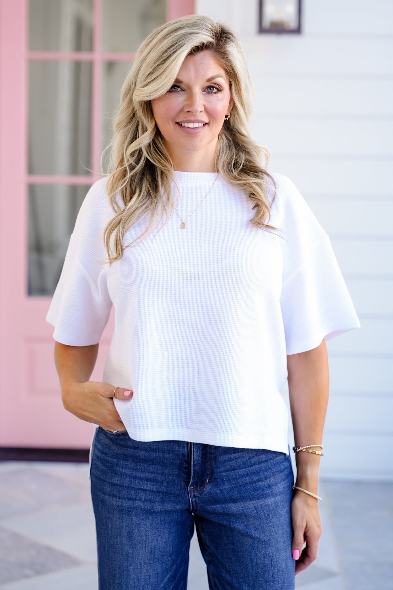 Poppy Day Door Buster! Plus/Reg Zenana Double Knit Side Slits Hi Low Short Sleeve Top