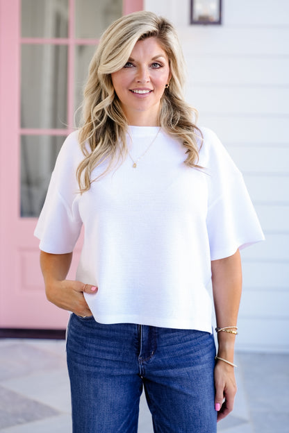 Poppy Day Door Buster! Plus/Reg Zenana Double Knit Side Slits Hi Low Short Sleeve Top